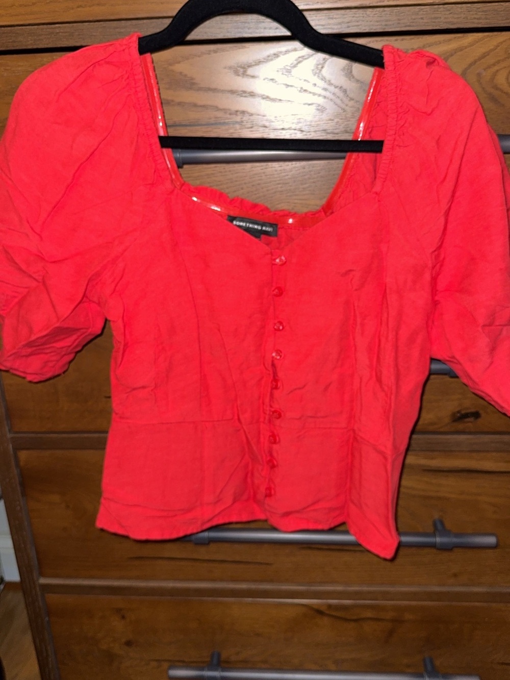 Something Navy Red Square-Neck Button Front Blouse